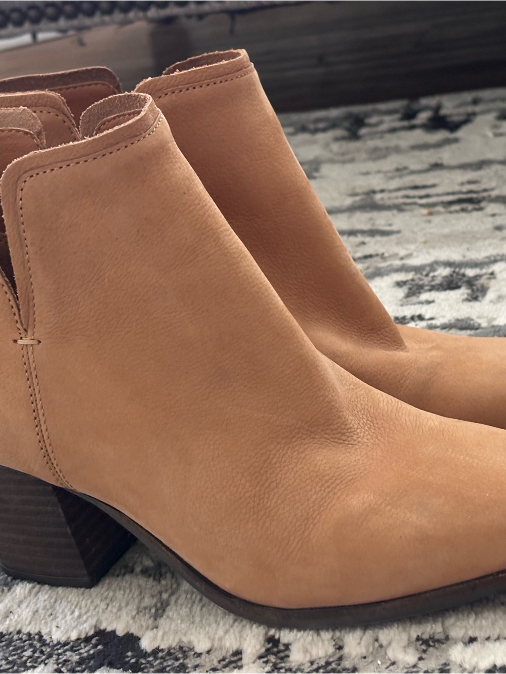 Lucky Brand Tan Leather Ankle Booties with Low Stacked Heel